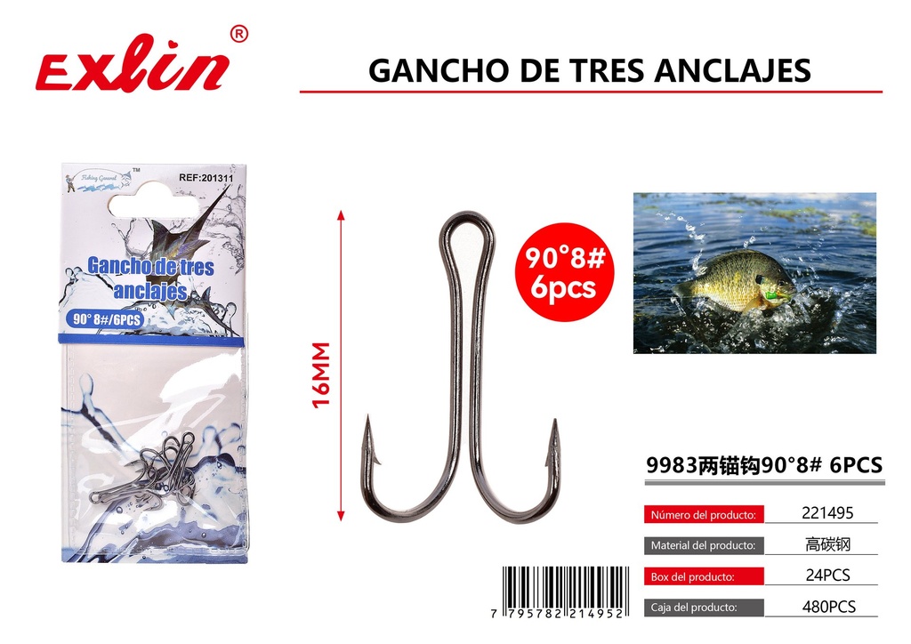 Gancho de pesca doble punta