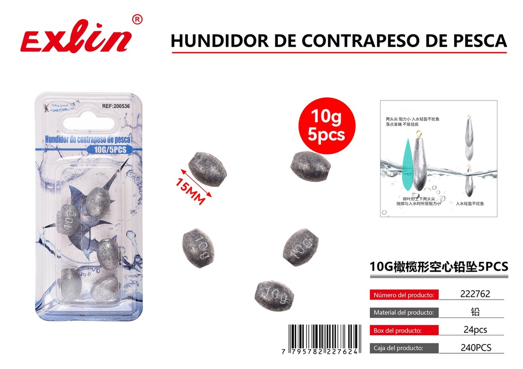 [222762] Colgante plomo hueco forma aceituna 10G 5PCS