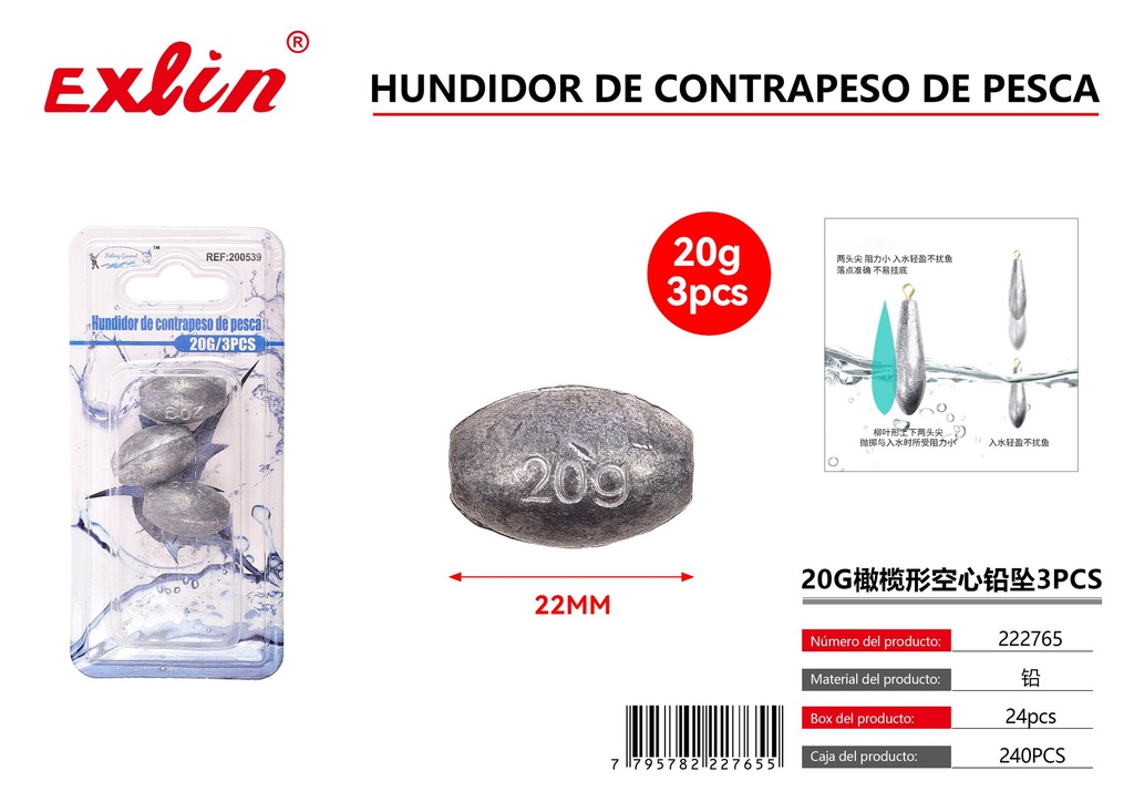 [222765] Colgante plomo hueco forma oliva 20G 3PCS