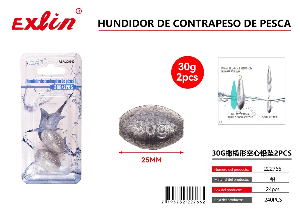 [222766] Colgante plomo hueco forma aceituna 30G 2PCS