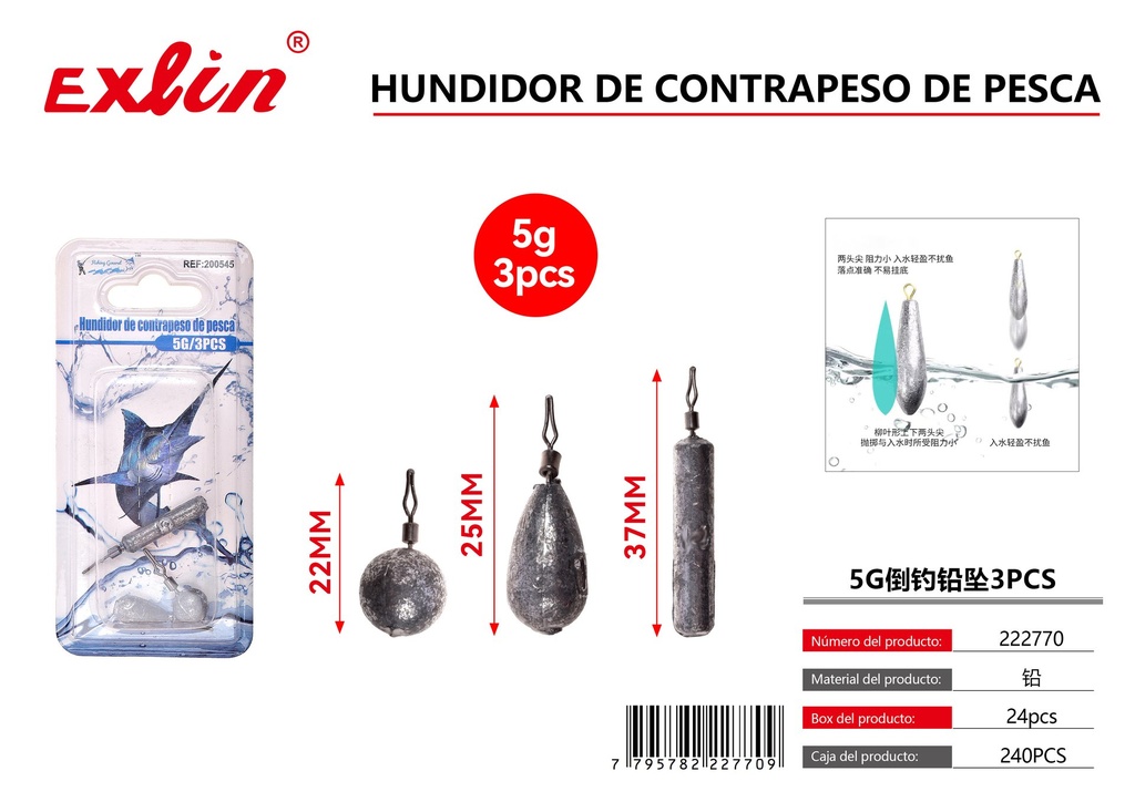 [222770] Colgante de plomo de pesca inversa 5G 3PCS