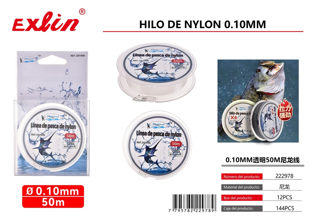 [222978] Hilo de nailon transparente de 0,10 MM y 50M