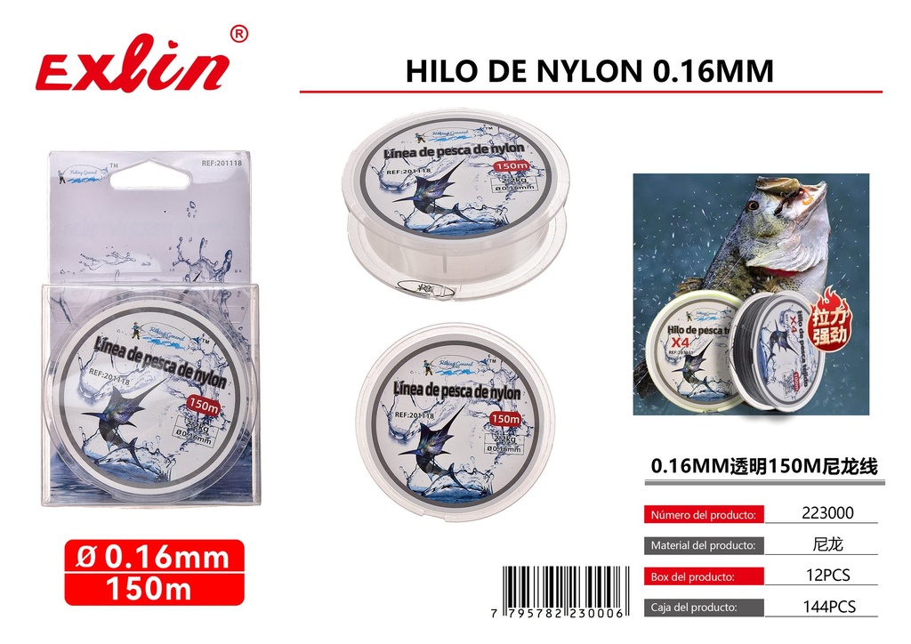 [223000] Hilo de nailon transparente de 0,16 MM y 150M