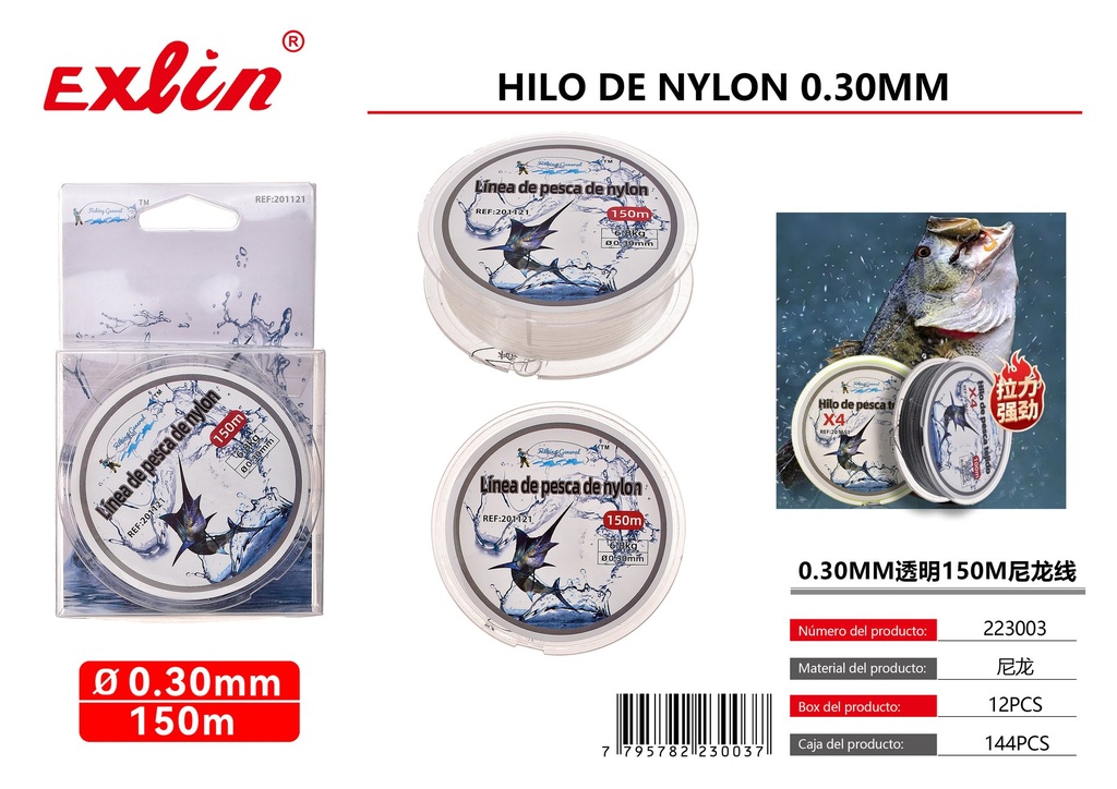 [223003] Hilo de nailon transparente de 0,30 MM y 150M