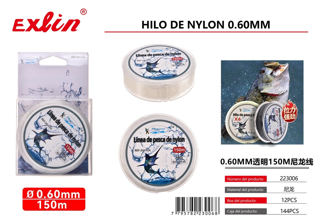 [223006] Hilo de nailon transparente de 0,60 MM y 150M