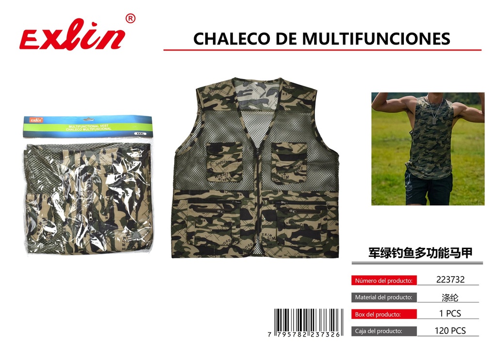 [223732] Chaleco multifuncional de pesca verde militar
