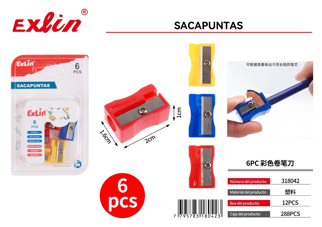 6PC 彩色卷笔刀