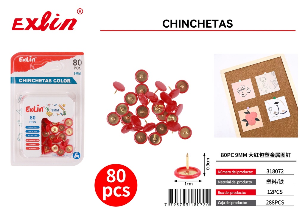 [318072] 80PC 9MM 大红包塑金属图钉