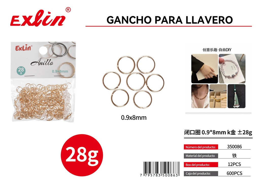 [350086] 闭口圈 0.9*8mm k金 ±28g