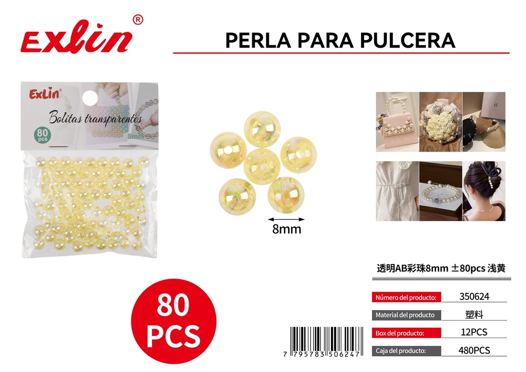 [350624] 透明AB彩珠8mm ±80pcs 浅黄