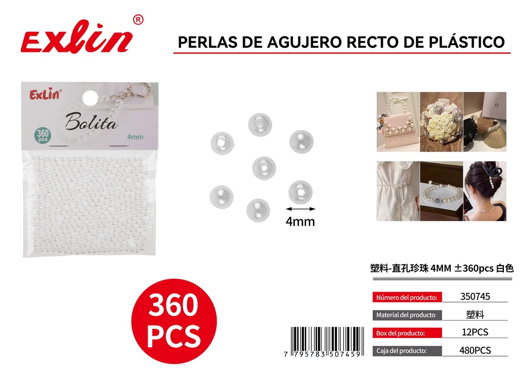 [350745] 塑料-直孔珍珠 4MM ±360pcs 白色