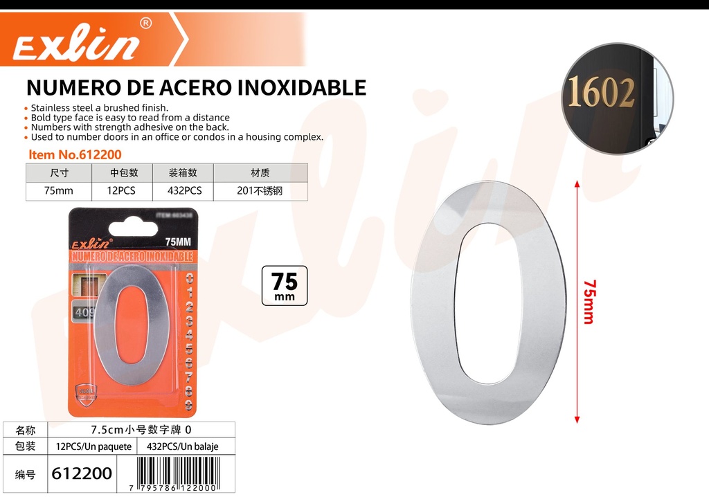 [612200] NUMERO DE ACERO INOXIDABLE