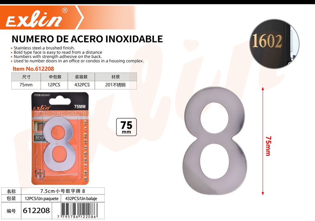 [612208] NUMERO DE ACERO INOXIDABLE