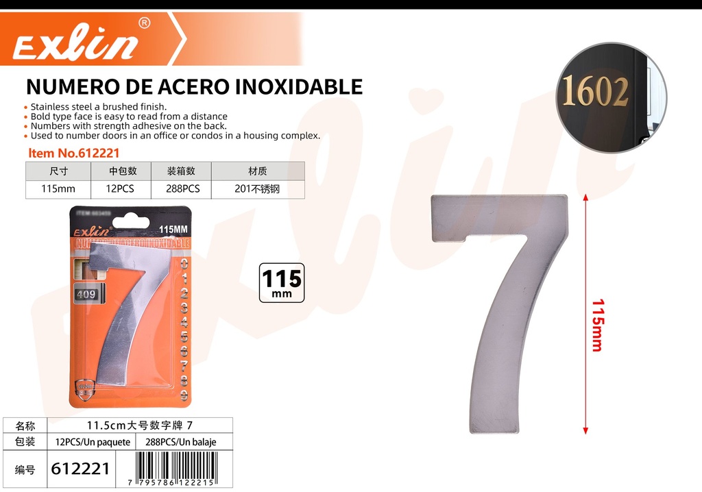 [612221] NUMERO DE ACERO INOXIDABLE