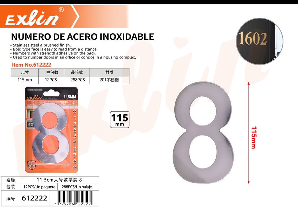 [612222] NUMERO DE ACERO INOXIDABLE