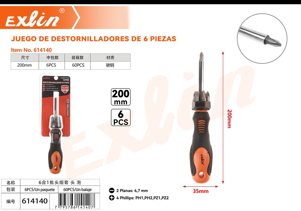 [614140] juego de destornilladores de 6 piezas