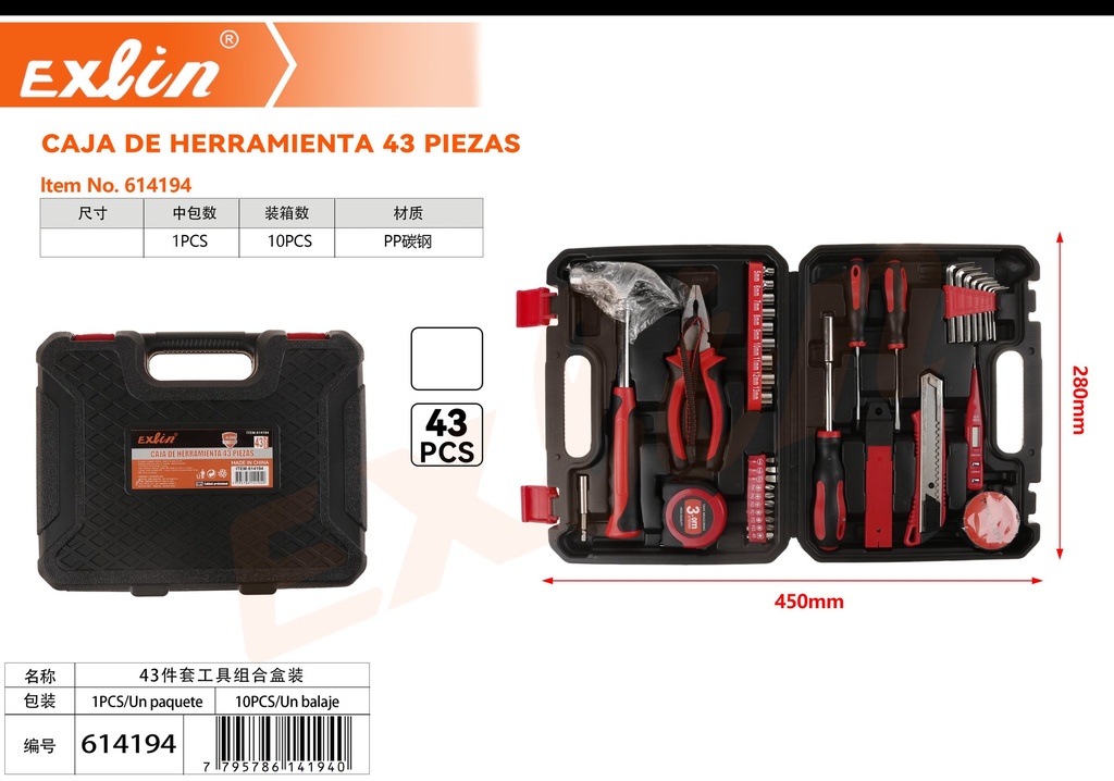 [614194] caja de herramienta 43 piezas