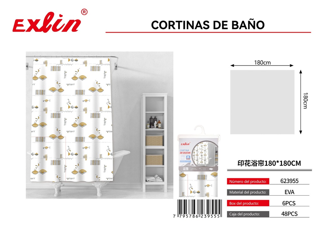 [623955] SHOWER CURTAIN WITH HOOKS