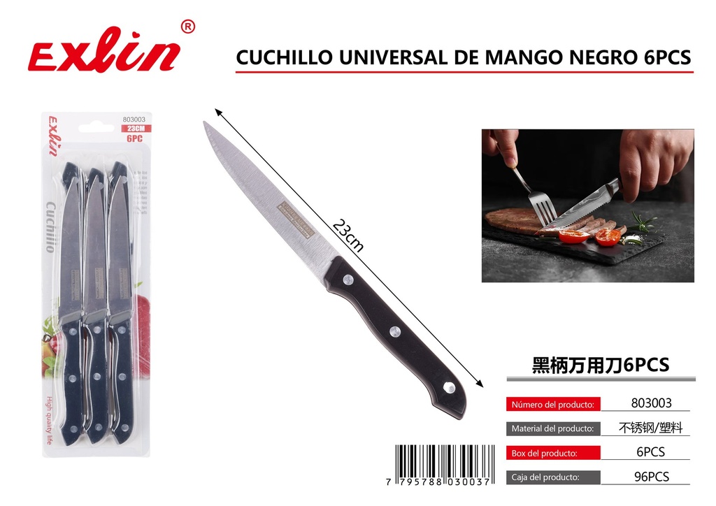 [803003] Universal black handle knife 6pcs