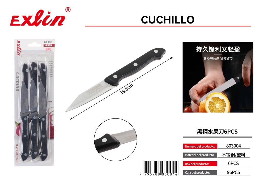 [803004] Cuchillo de fruta Bing negro 6PCS