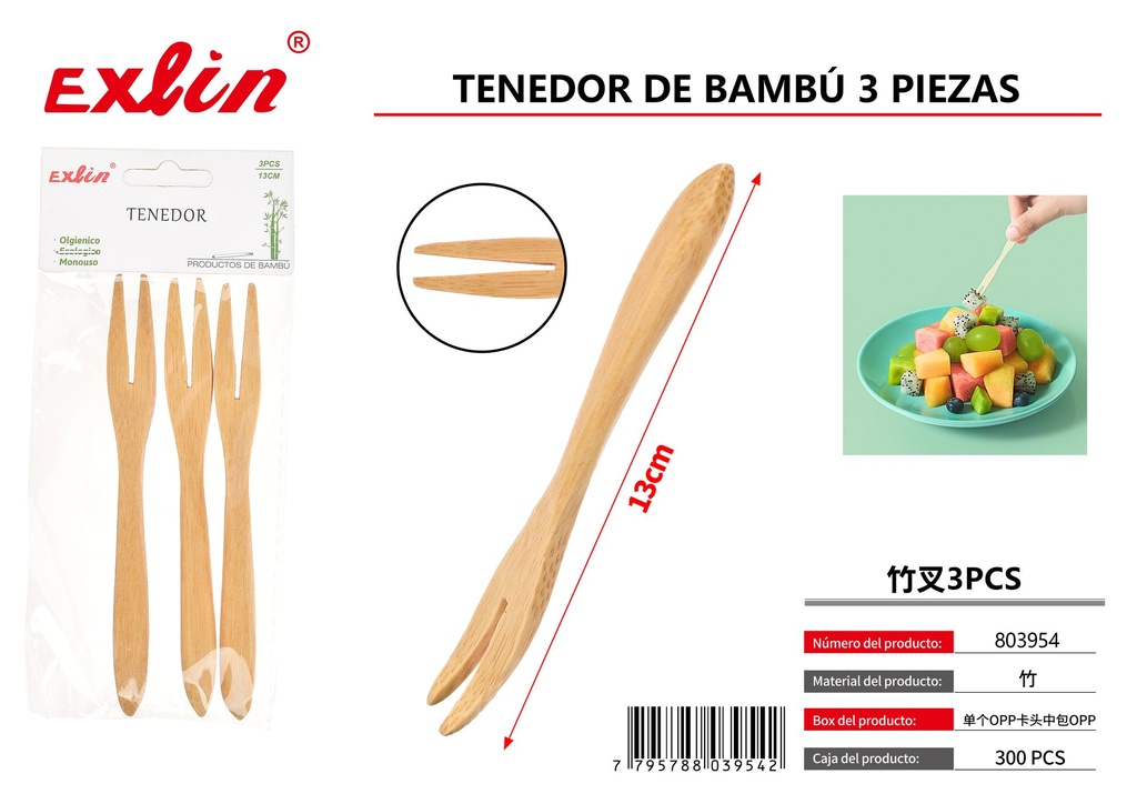 [803954] Tenedor de bambú 3 piezas
