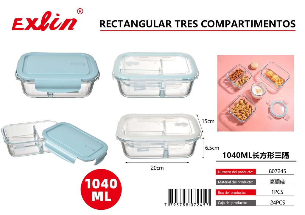 1040ml rectangular tres compartimentos
