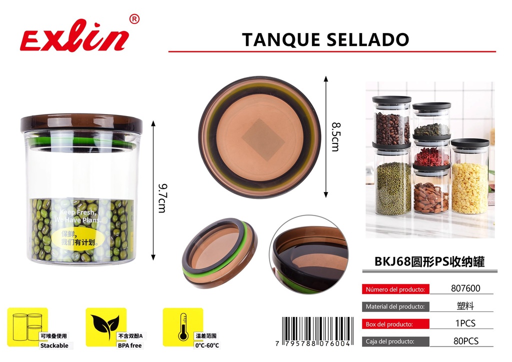 [807600] Bkj68 latas redondas de almacenamiento ps 8,5 * 9,7