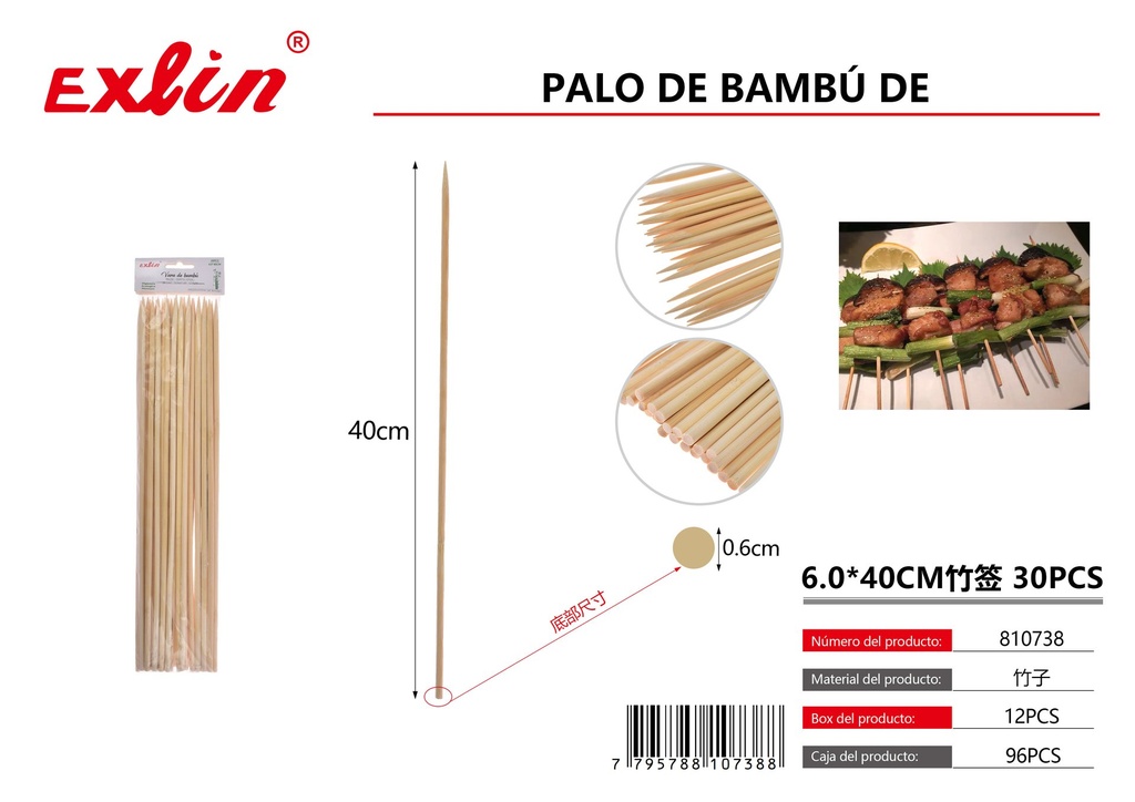 [810738] 6.0*40 cm bamboo stick 30 pcs