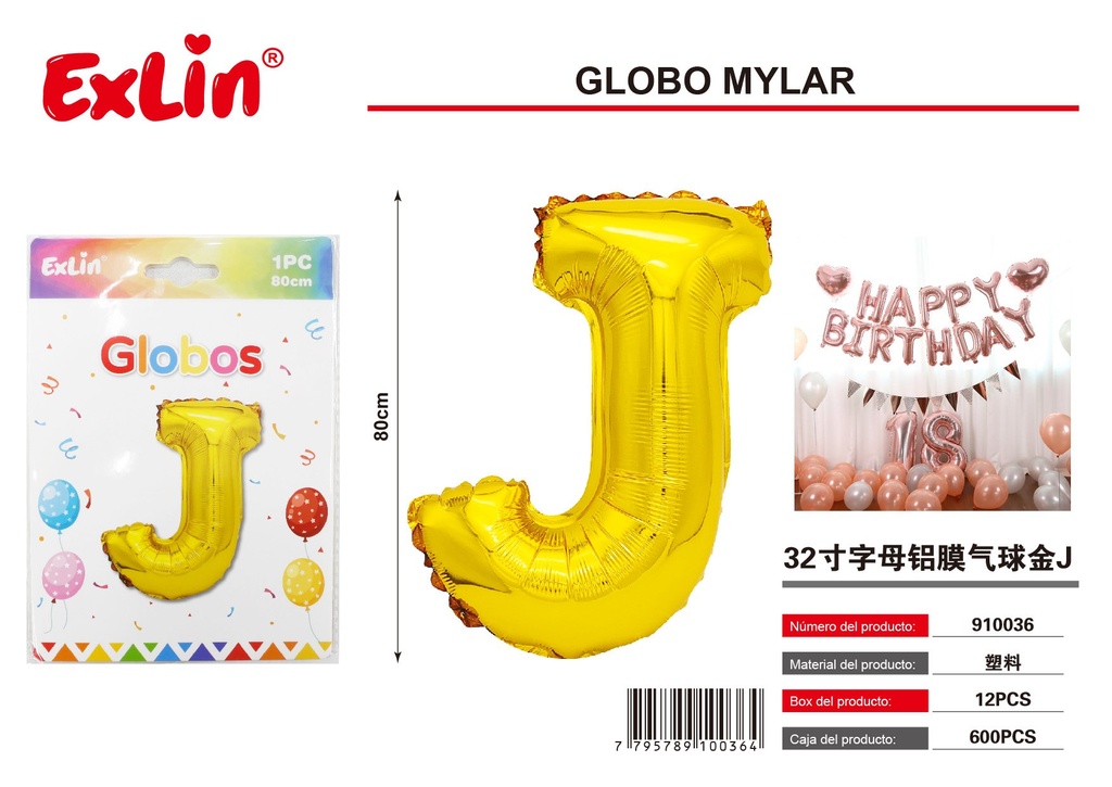 [910036] 32寸字母铝膜气球金J