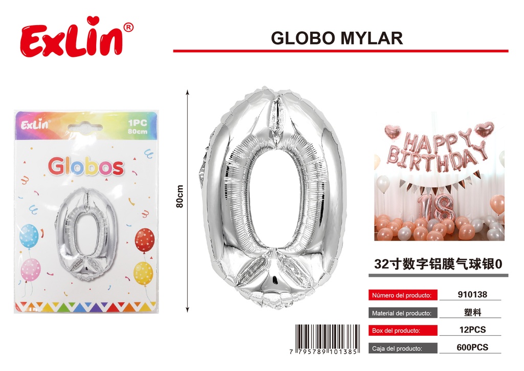 [910138] Large mylar 0 balloon