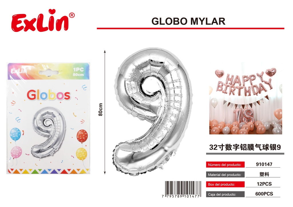 [910147] Large mylar 9 balloon